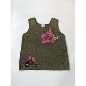 Vintage Napa Valley Medium Crochet Green Tank Coastal Grandma 90s Style